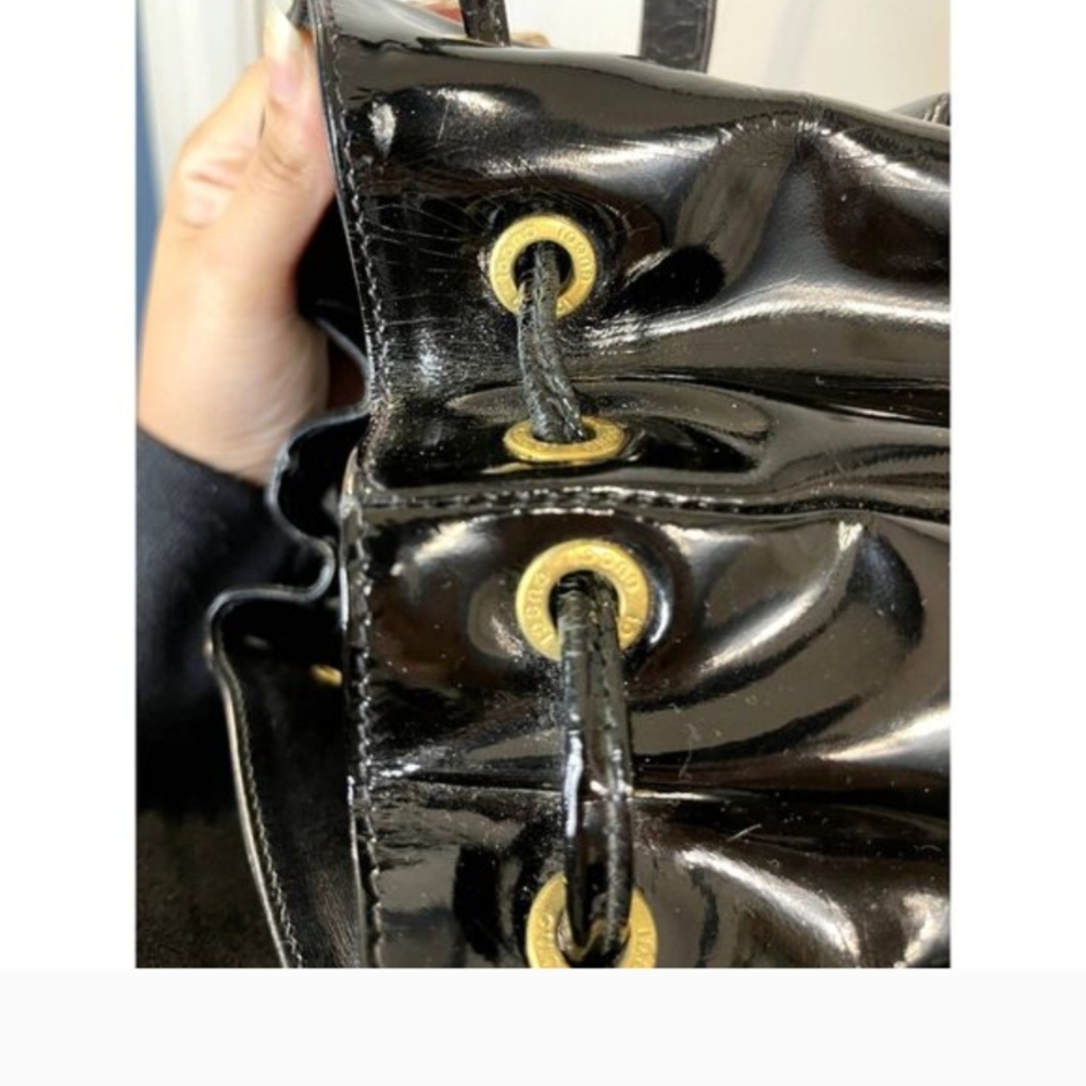 Vintage Gucci Bamboo Handle Black Patent Leather Backpack Y2K - Picture 8 of 14